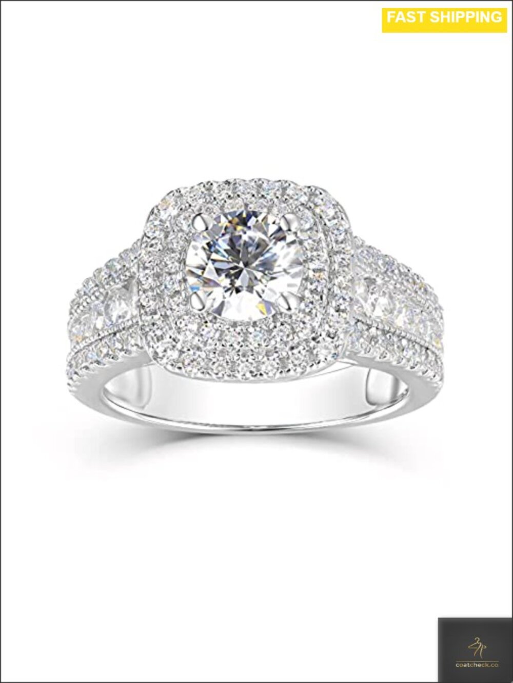925 Sterling Silver 2CT Moissanite Halo Engagement Ring Platinum Plated